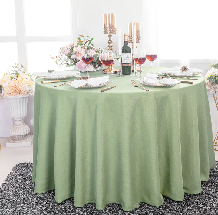 132" Round Rustic Panama Linen Tablecloth - Sage Green (1pc)