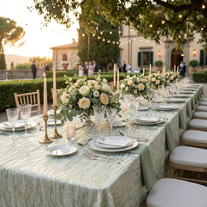 90"x132" Seamless Rectangular Galilean Jacquard Polyester Tablecloth - Sage Green (1pc)