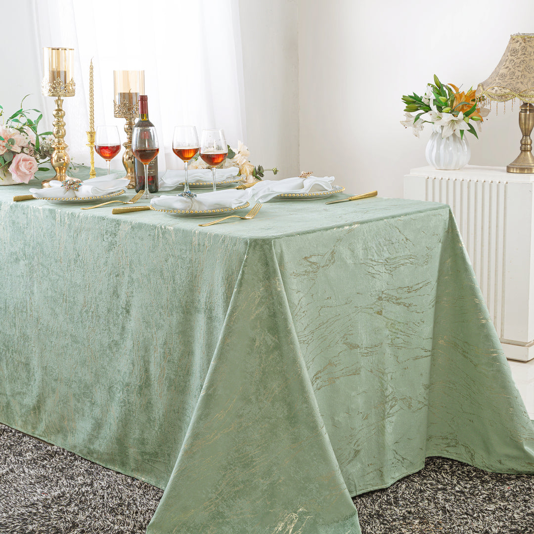 90"x132" Seamless Rectangular Gilded Marble Holland Velvet Tablecloth - Sage Green (1pc)