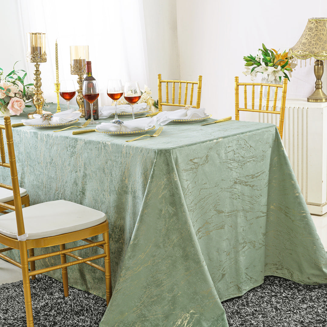 90"x132" Seamless Rectangular Gilded Marble Holland Velvet Tablecloth - Sage Green (1pc)