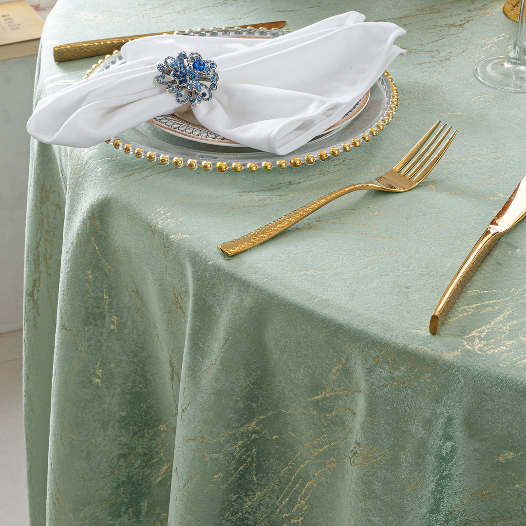90"x132" Seamless Rectangular Gilded Marble Holland Velvet Tablecloth - Sage Green (1pc)