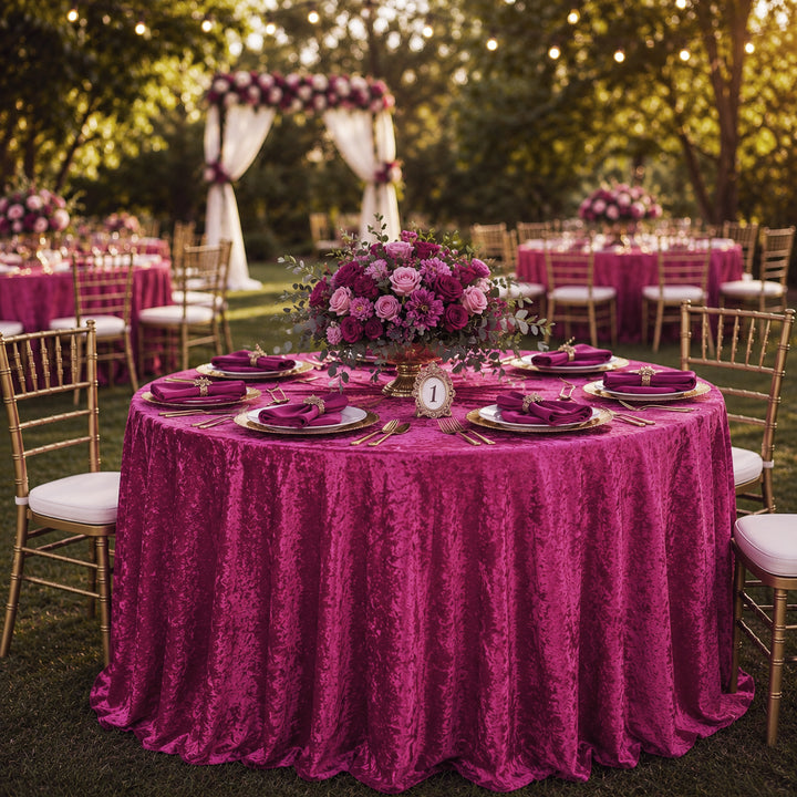 120" Round Ice Crushed Velvet (200 GSM) Tablecloth - Magenta/Azalea (1pc)