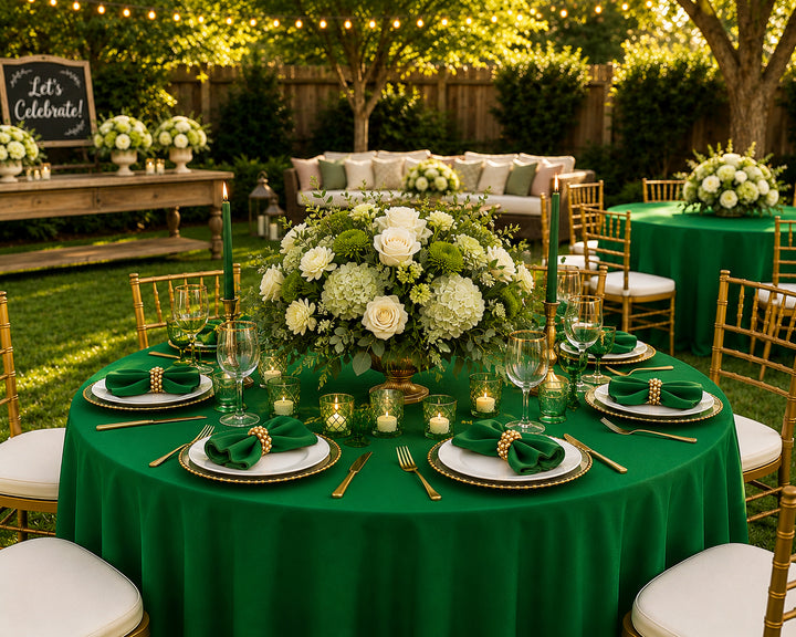132" Round Scuba (Wrinkle-Free) Tablecloth - Emerald Green (1pc)