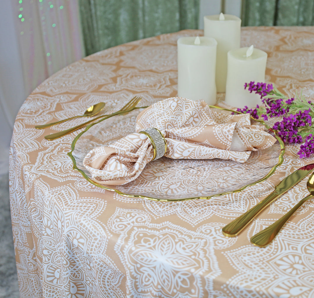 132" Round Henna Scuba (Wrinkle-Free) (240 GSM) Tablecloth - Champagne (1pc)
