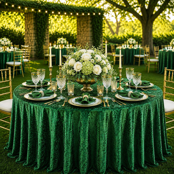 120" Round Ice Crushed Velvet (200 GSM) Tablecloth - Emerald Green (1pc)
