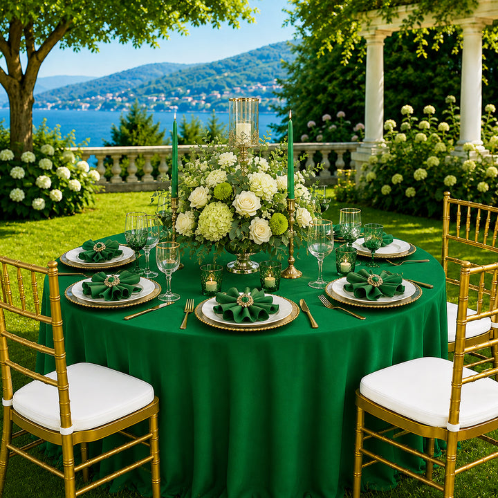 132" Round Scuba (Wrinkle-Free) Tablecloth - Emerald Green (1pc)