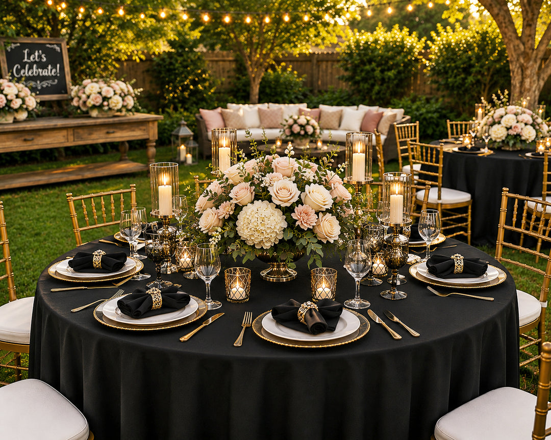 90" Seamless Round Scuba (Wrinkle-Free) Tablecloth - Black (1pc)