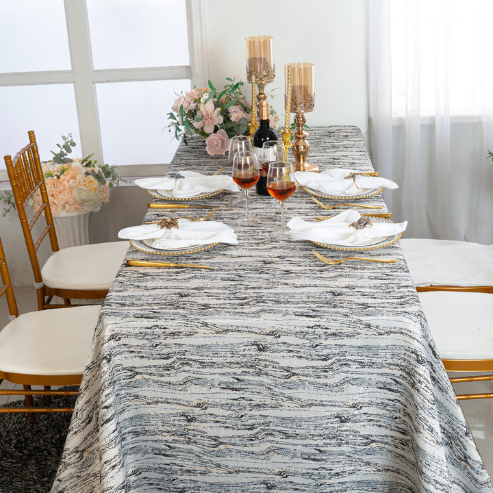 90"x156" Seamless Rectangular Galilean Jacquard Polyester Tablecloth - Black (1pc)