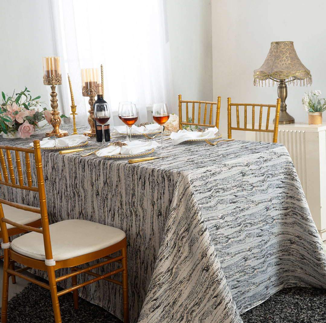90"x156" Seamless Rectangular Galilean Jacquard Polyester Tablecloth - Black (1pc)