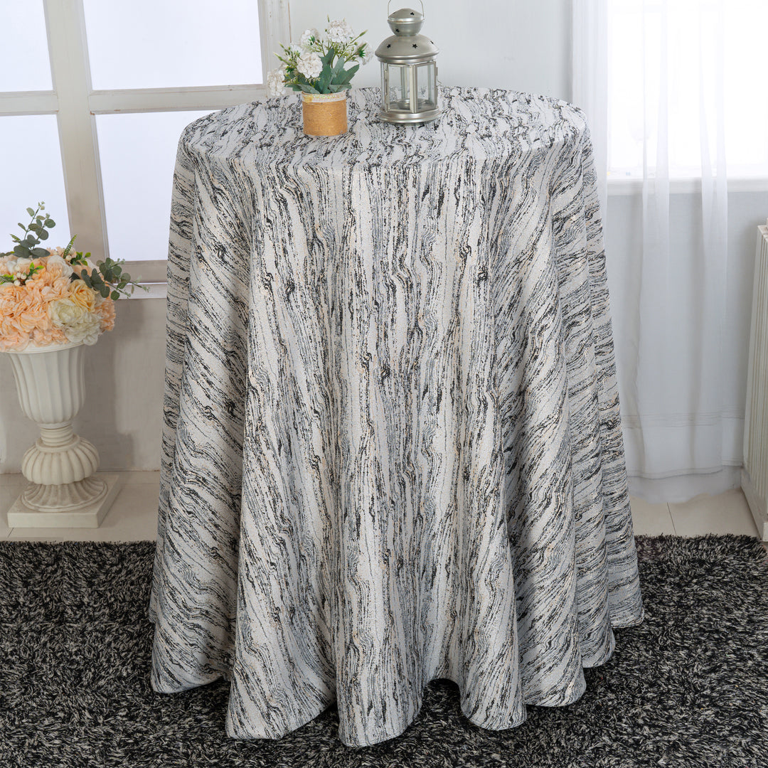 132" Round Galilean Jacquard Polyester Tablecloth - Black (1pc)