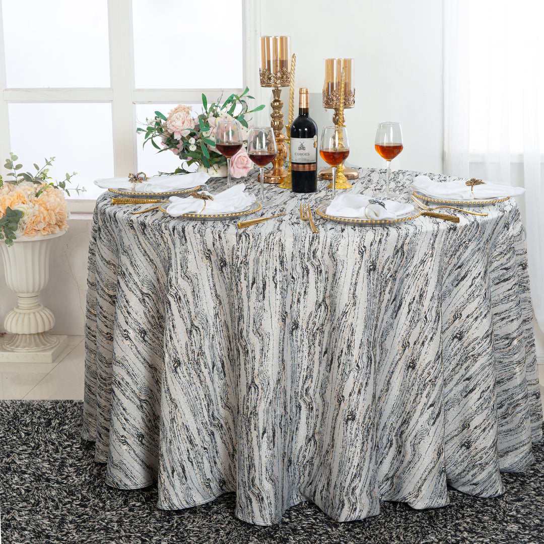 132" Round Galilean Jacquard Polyester Tablecloth - Black (1pc)