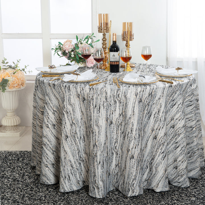 132" Round Galilean Jacquard Polyester Tablecloth - Black (1pc)