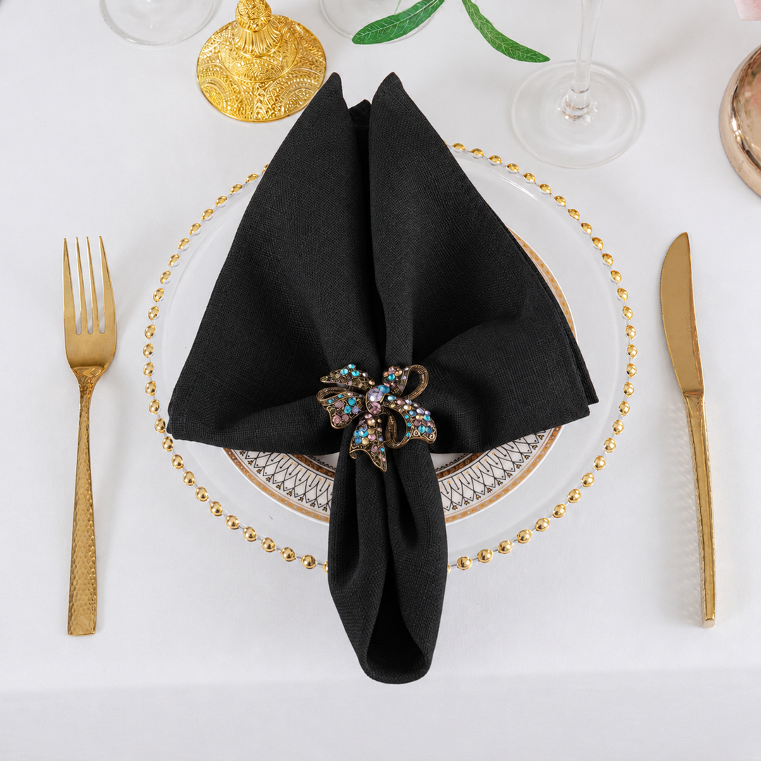 20"x20" Rustic Panama Linen Napkins - Black (10pcs/pk)