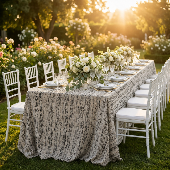 90"x132" Seamless Rectangular Galilean Jacquard Polyester Tablecloth - Black (1pc)