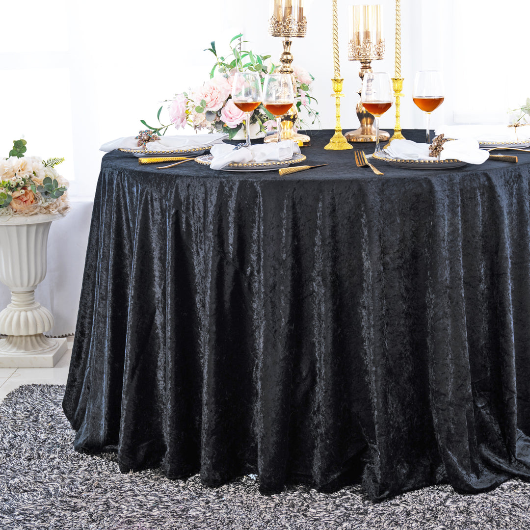 120" Round Ice Crushed Velvet (200 GSM) Tablecloth - Black (1pc)