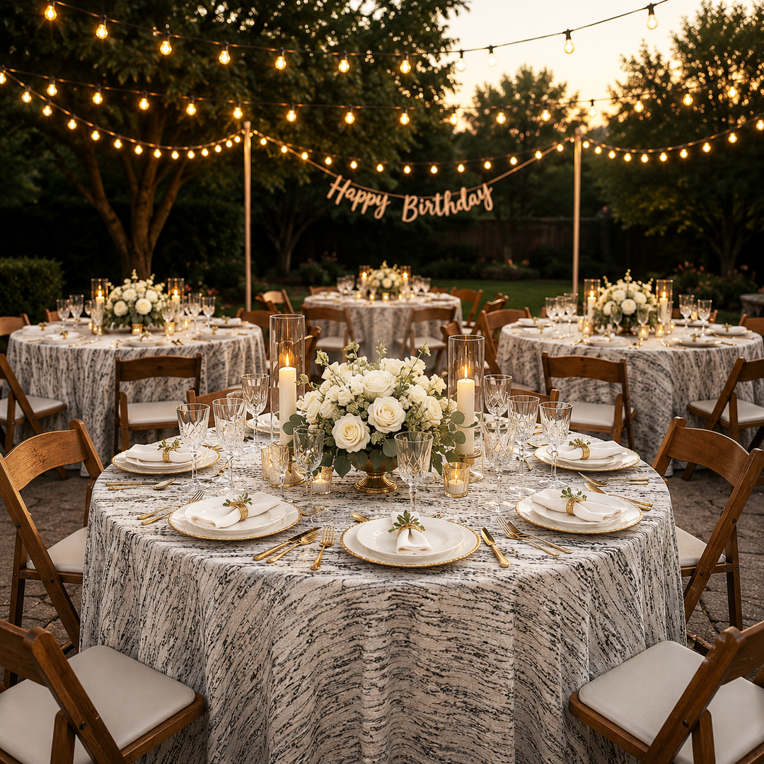 132" Round Galilean Jacquard Polyester Tablecloth - Black (1pc)