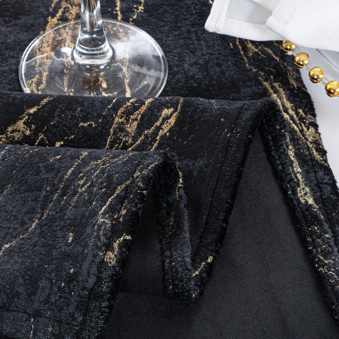 13"x108" Gilded Marble Holland Velvet Table Runner - Black (1pc)