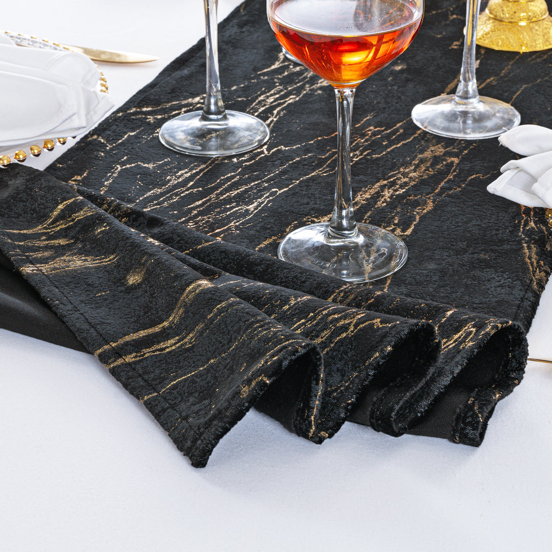13"x108" Gilded Marble Holland Velvet Table Runner - Black (1pc)