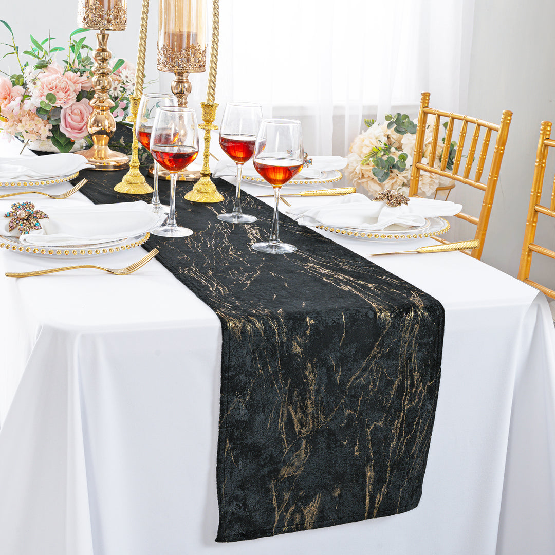13"x108" Gilded Marble Holland Velvet Table Runner - Black (1pc)