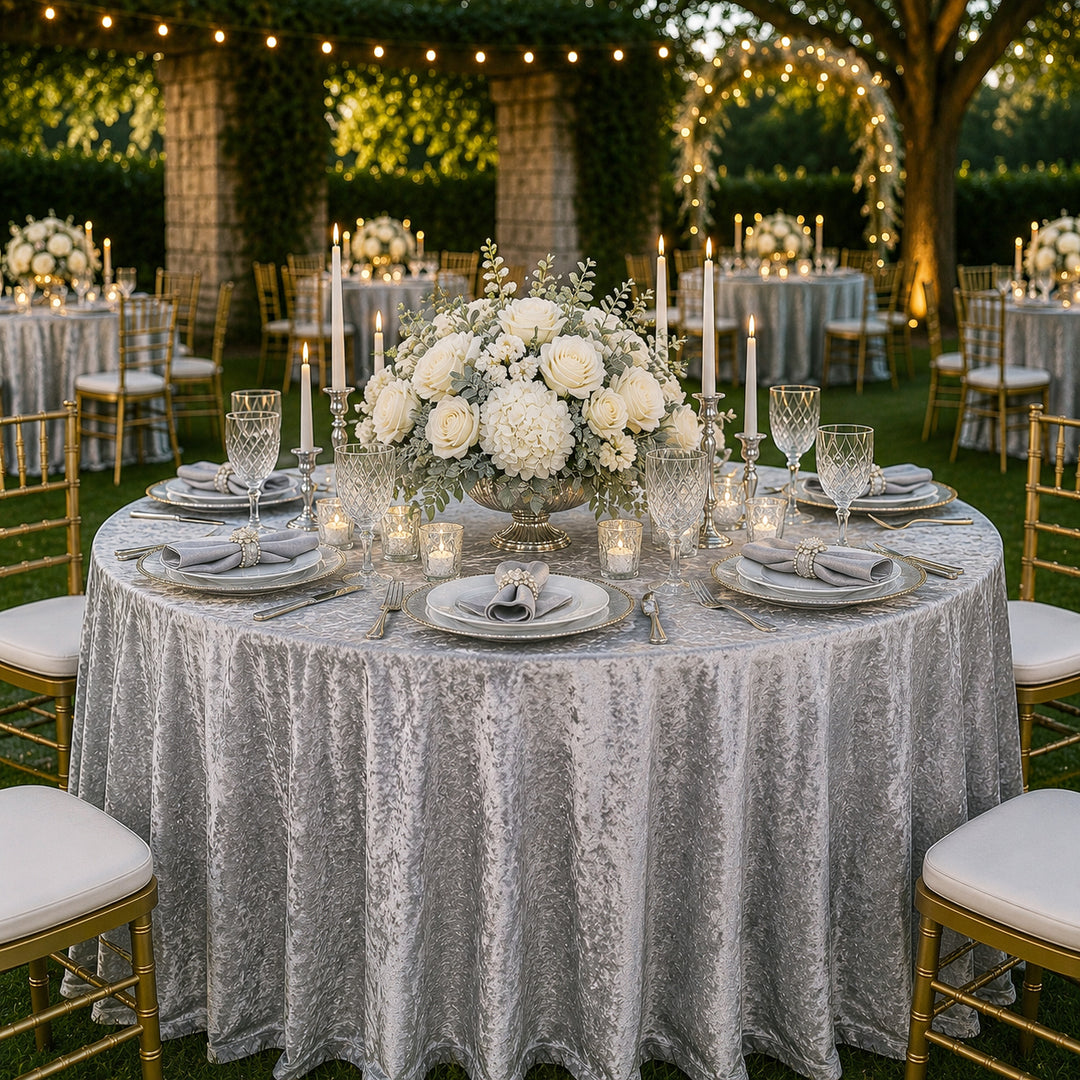 132" Round Ice Crushed Velvet (200 GSM) Tablecloth - Silver (1pc)