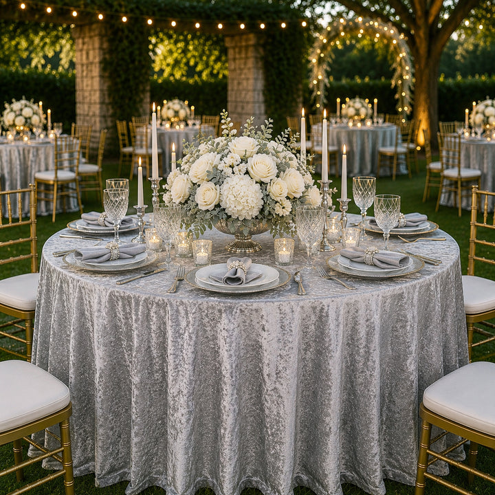 132" Round Ice Crushed Velvet (200 GSM) Tablecloth - Silver (1pc)