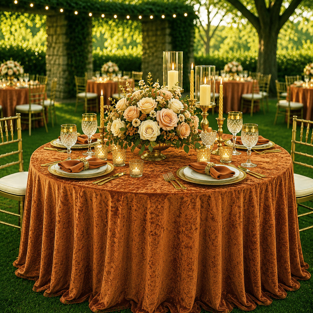 120" Round Ice Crushed Velvet (200 GSM) Tablecloth - Copper (1pc)