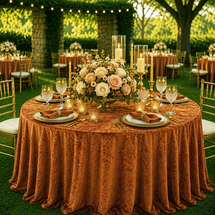 120" Round Ice Crushed Velvet (200 GSM) Tablecloth - Copper (1pc)