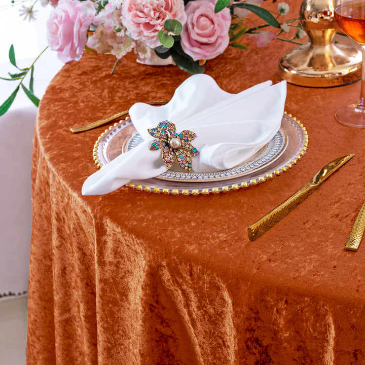 120" Round Ice Crushed Velvet (200 GSM) Tablecloth - Rust/Burnt Orange (1pc)