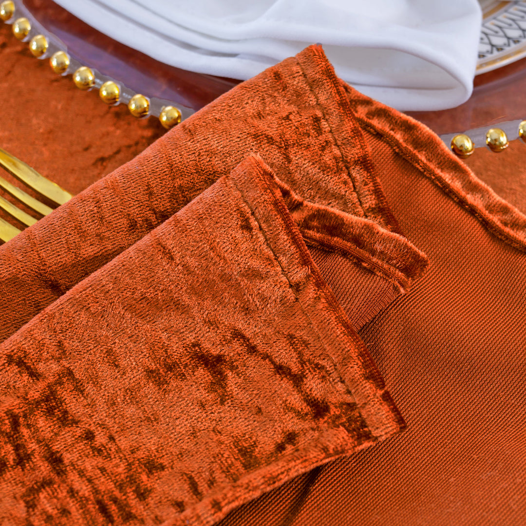 120" Round Ice Crushed Velvet (200 GSM) Tablecloth - Rust/Burnt Orange (1pc)