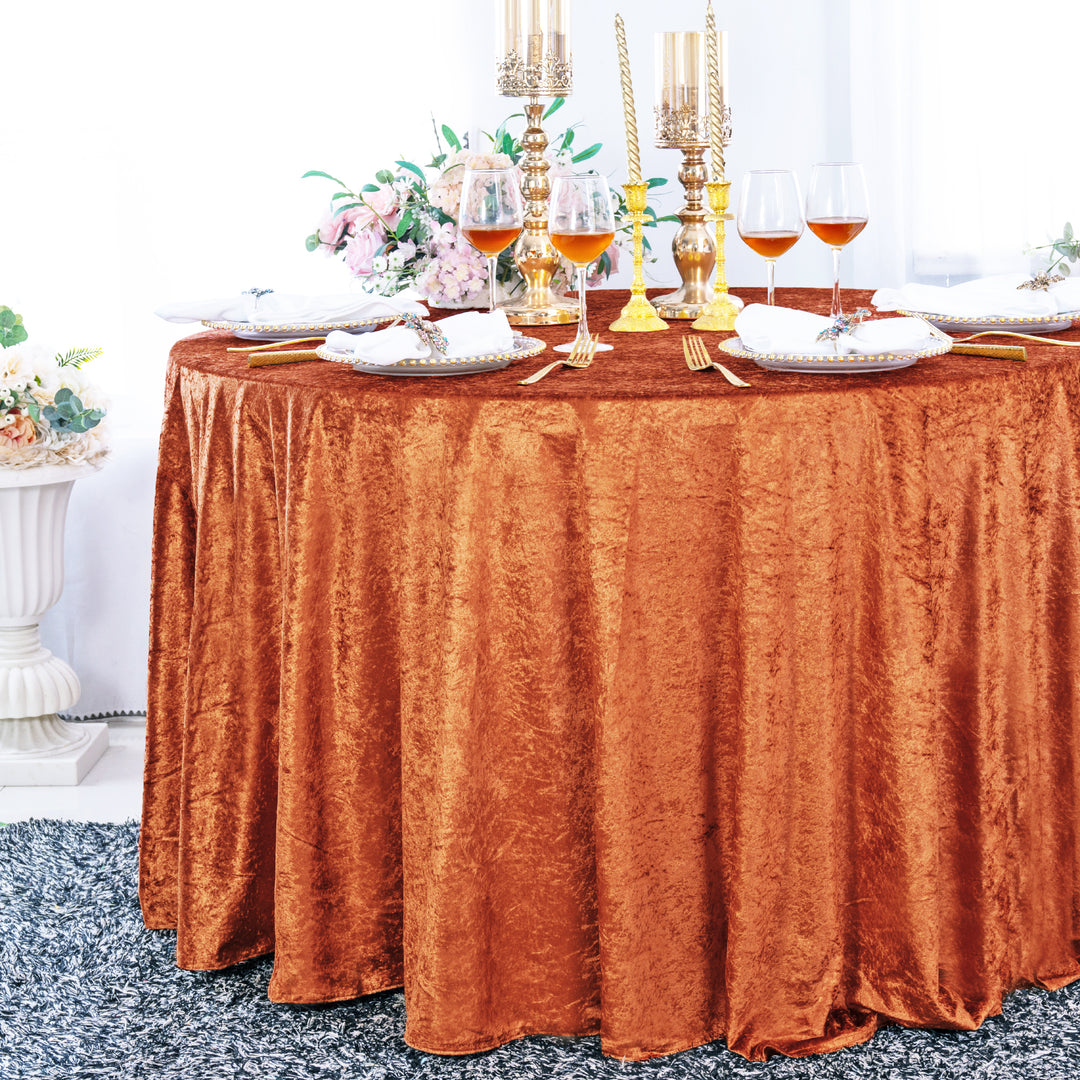 120" Round Ice Crushed Velvet (200 GSM) Tablecloth - Rust/Burnt Orange (1pc)