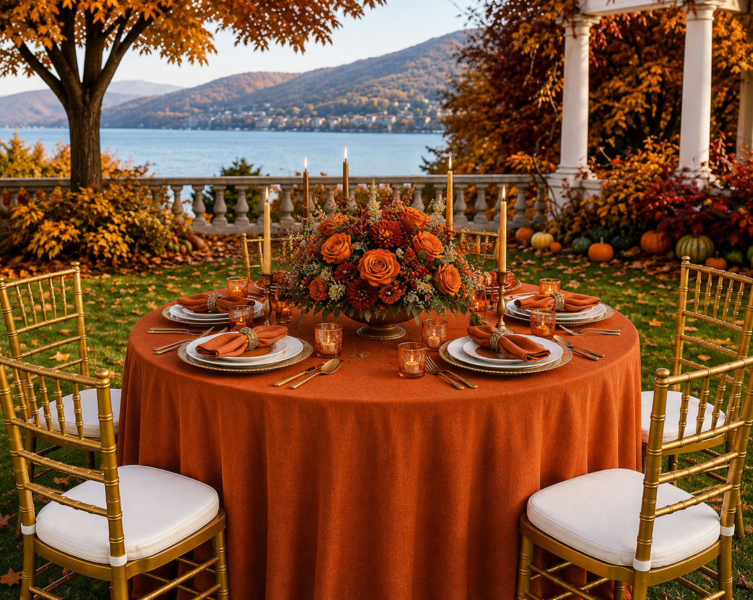 132" Round Scuba (Wrinkle-Free) (240 GSM) Tablecloth - Rust/Burnt Orange (1pc)
