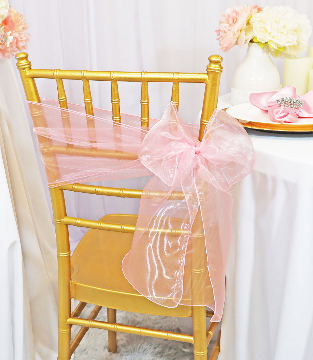 Sample 8"x108" Organza Chair Sashes - Pink (1pc)