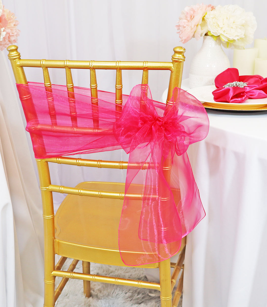 Sample 8"x108" Organza Chair Sashes - Fuchsia (1pc)