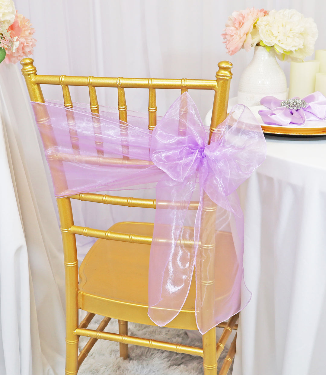 Fajas de organza para sillas de 8"x108" - Lavanda (10 piezas/paq.)