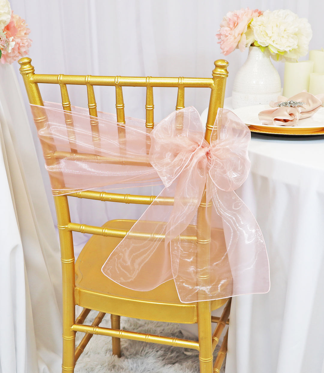 Sample 8"x108" Organza Chair Sashes - Blush Pink/Rose Gold (1pc)
