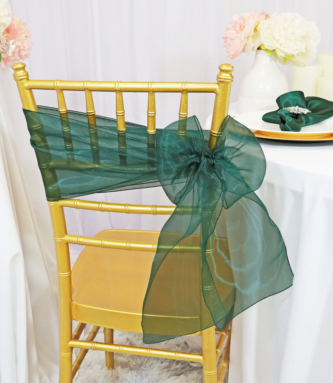 Sample 8"x108" Organza Chair Sashes - Hunter Green/Holly Green (1pc)