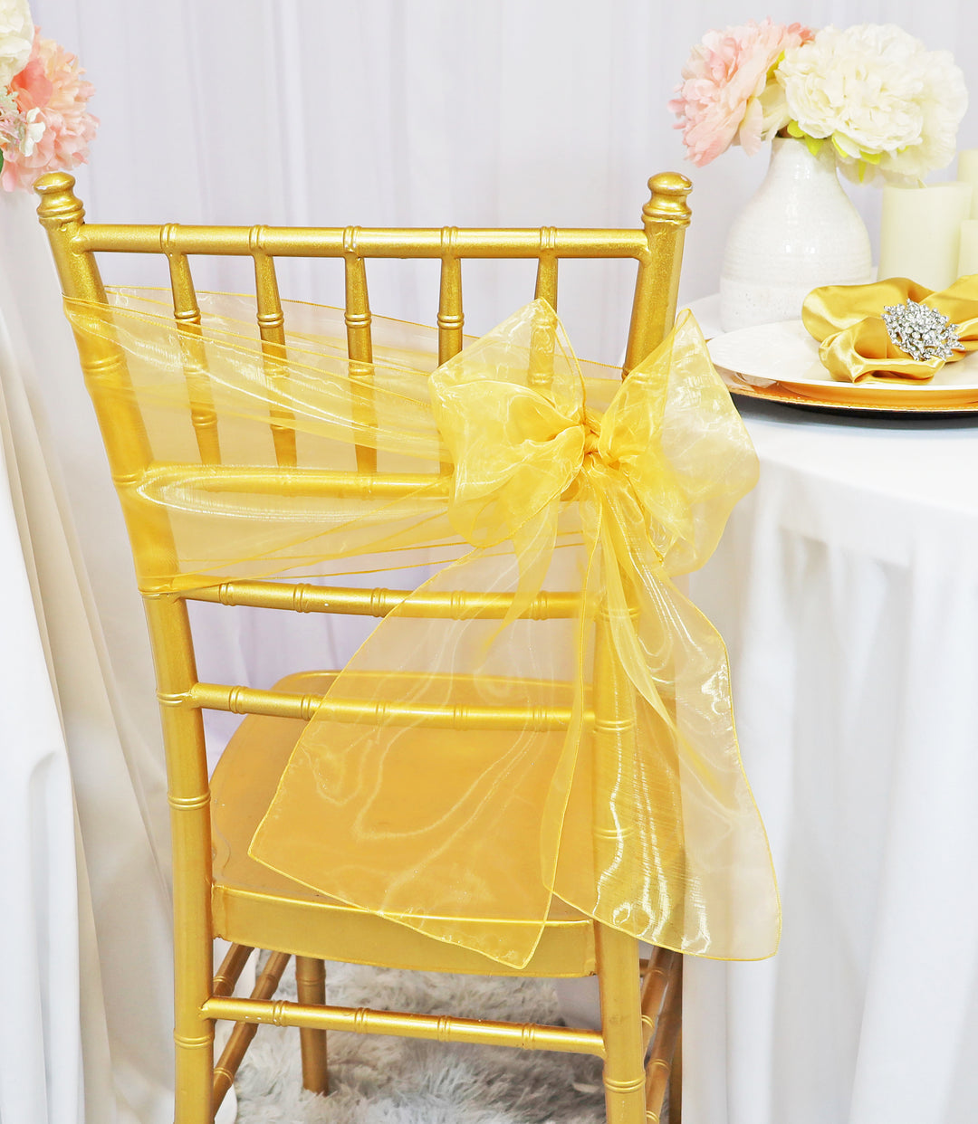 Sample 8"x108" Organza Chair Sashes - Gold (1pc)