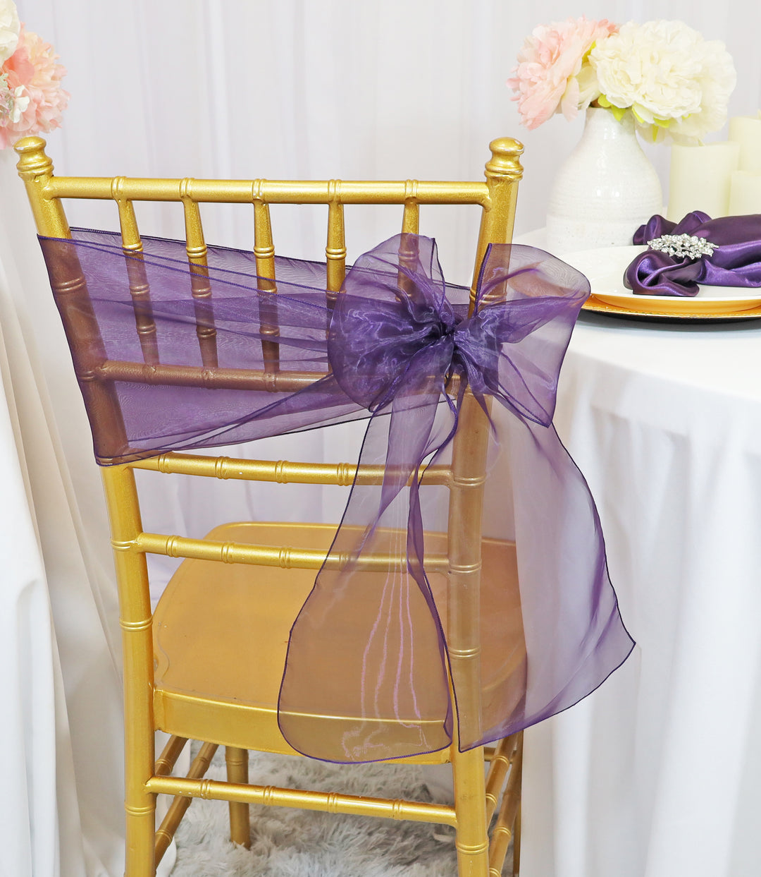 8"x108" Organza Chair Sashes - Eggplant (10pcs/pk)