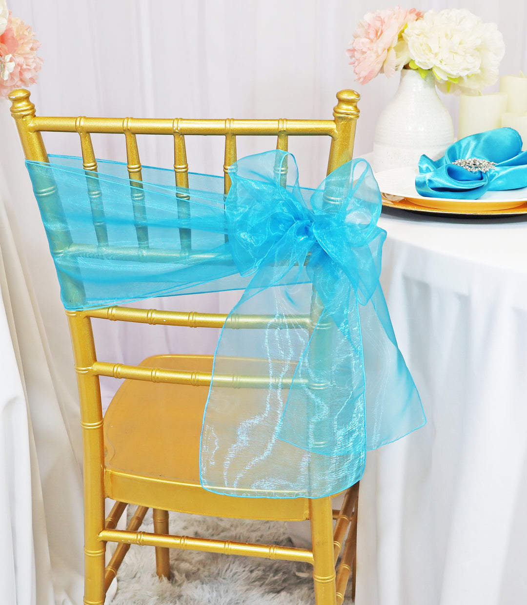 8"x108" Organza Chair Sashes - Turquoise (10pcs/pk)