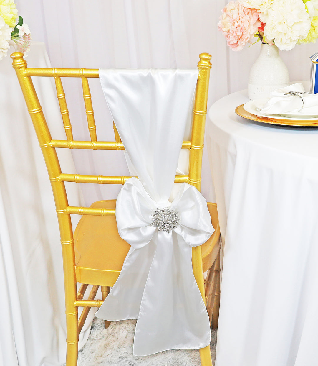 8x108 Satin Chair Sashes — White, 10-Pack