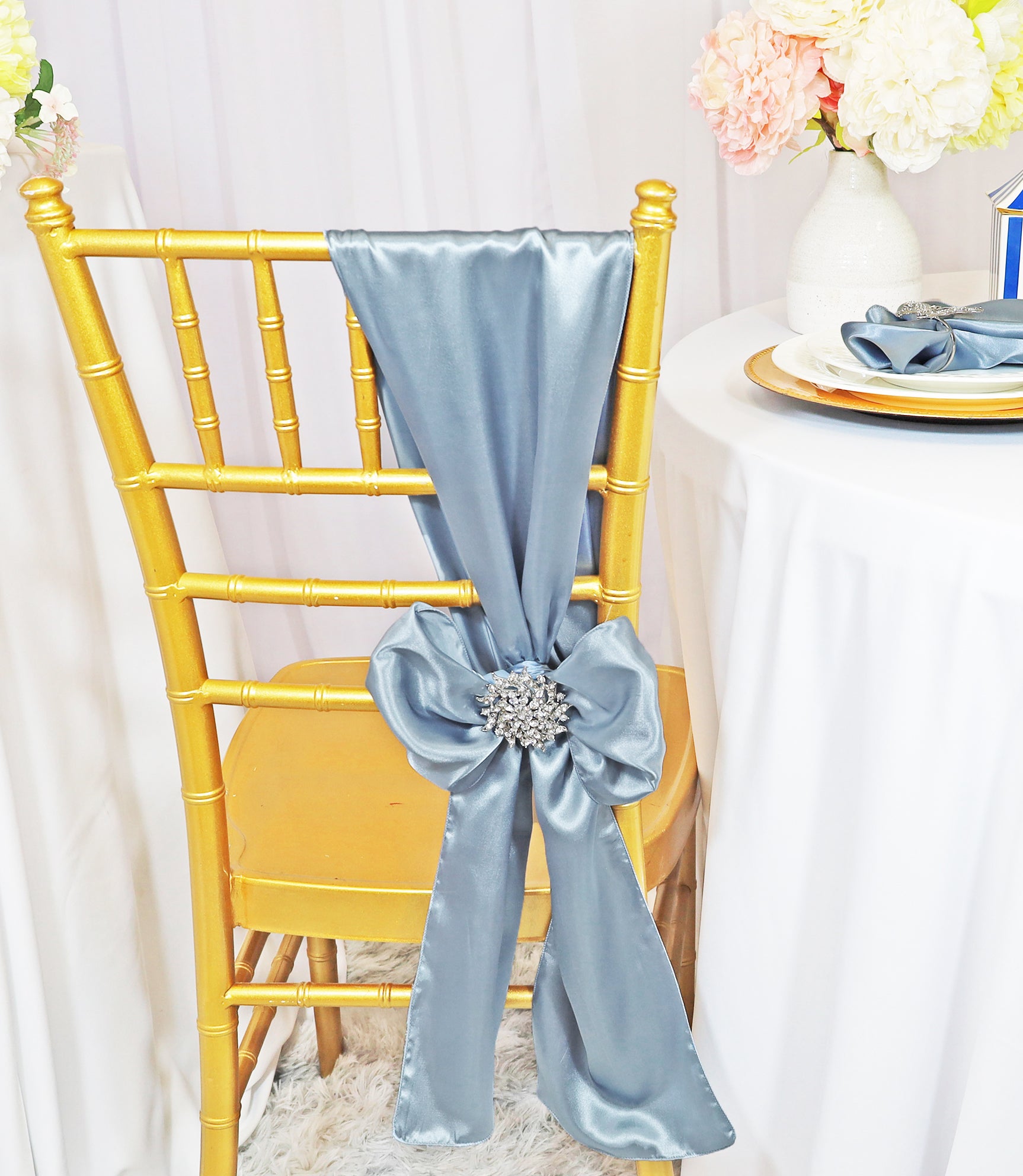 Dusty Blue Satin Chair Sashes, Bows ...