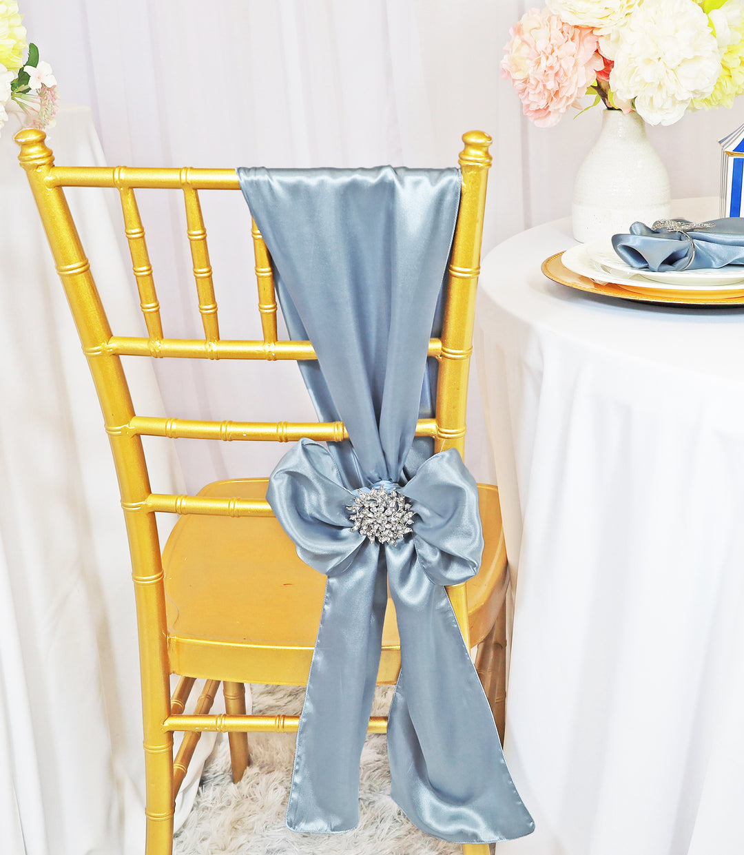 8"x108" Satin Chair Sashes - Dusty Blue (10pcs/pk)