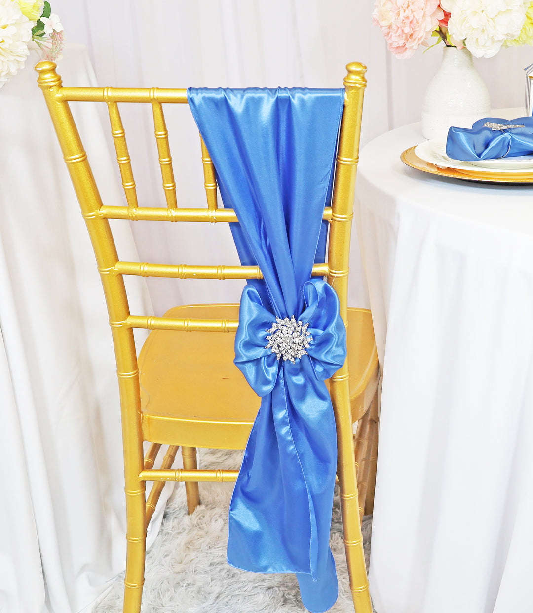 Sample 8"x108" Satin Chair Sashes - Periwinkle/Cornflower (1pc)