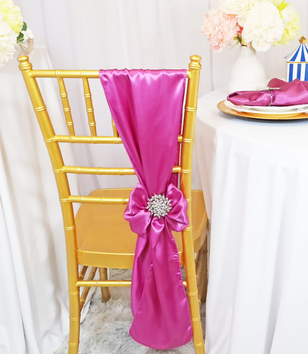 Sample 8"x108" Satin Chair Sashes - Magenta/Azalea (1pc)