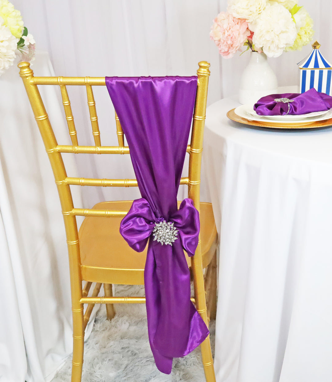 Sample 8"x108" Satin Chair Sashes - Purple (1pc)