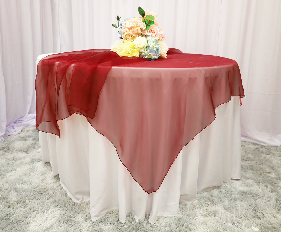 54"x54" Seamless Square Organza Table Overlay - Burgundy (1pc)