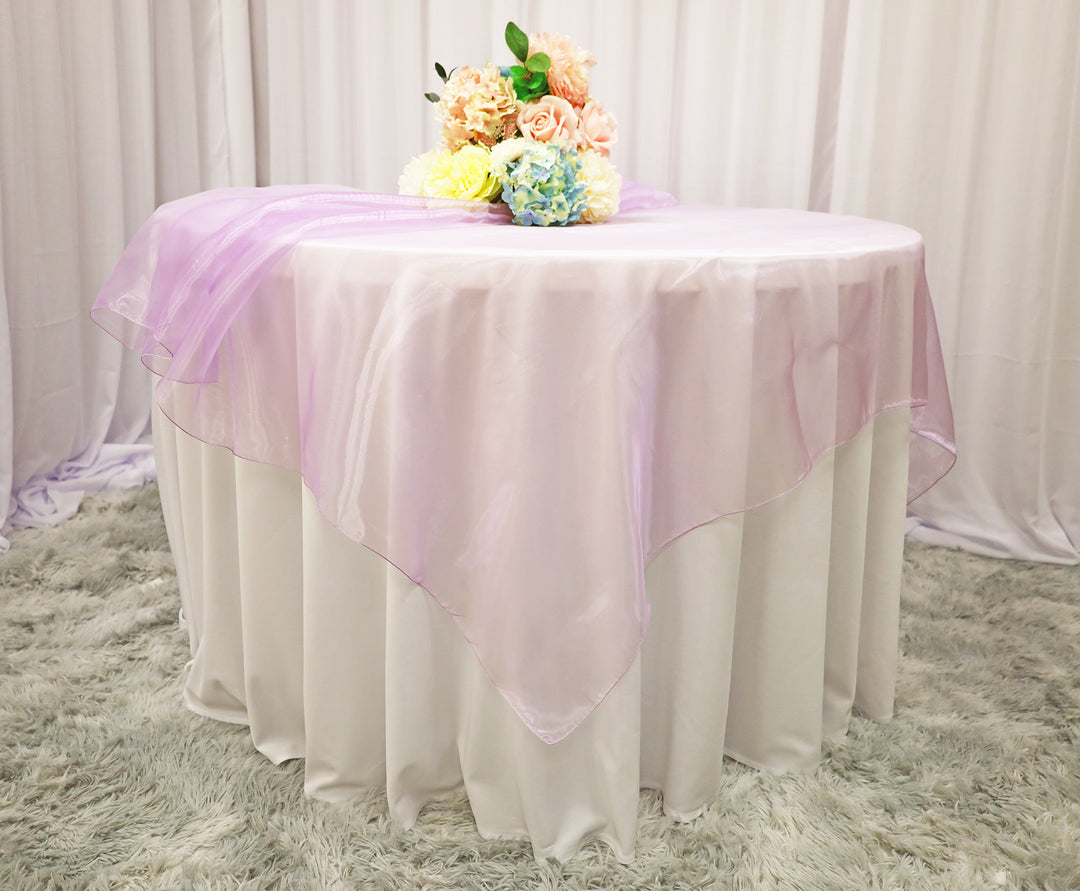 Superposición de mesa cuadrada de organza sin costuras de 72 "x 72" - Lavanda (1 pieza)