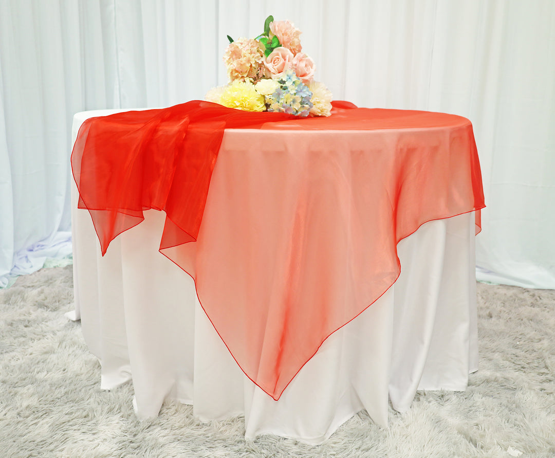 54"x54" Seamless Square Organza Table Overlay - Red (1pc)
