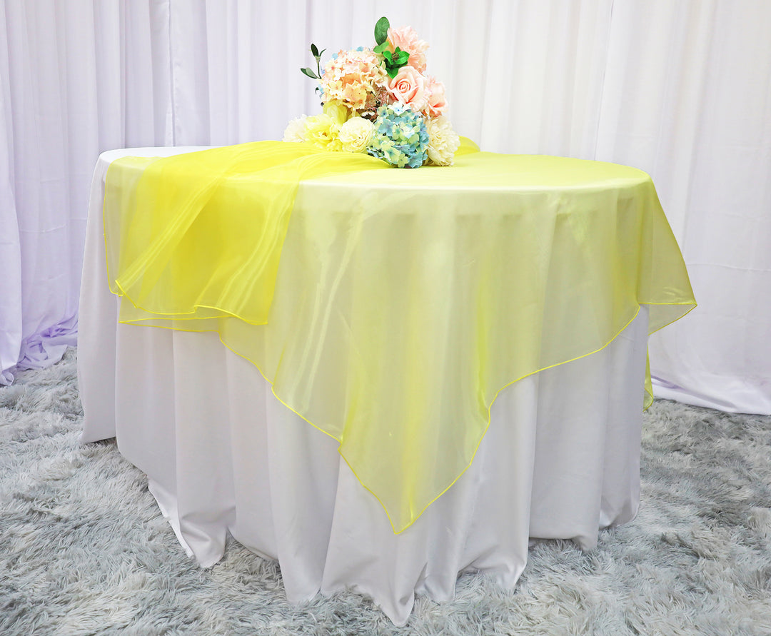 Superposición de mesa cuadrada de organza sin costuras de 72 "x 72" - Amarillo canario (1 pieza)