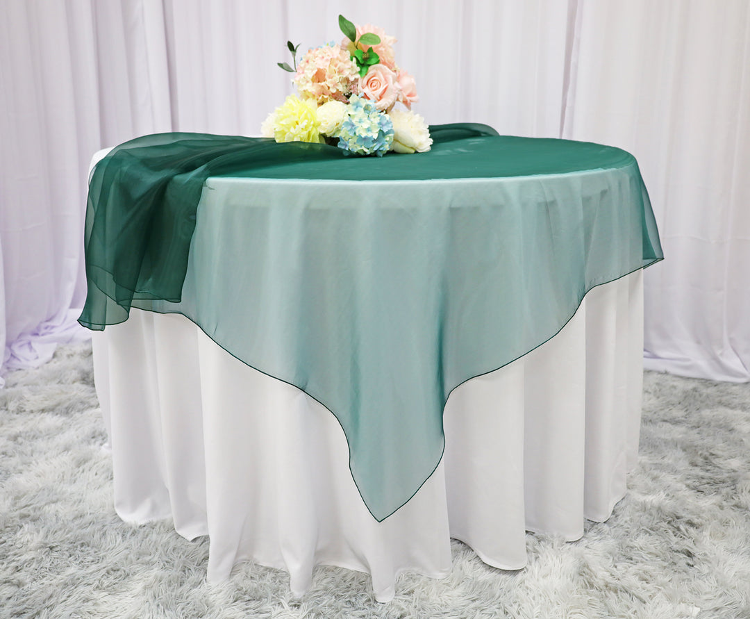 Superposición de mesa cuadrada de organza sin costuras de 72 "x 72" - Verde cazador/Verde acebo (1 pieza)